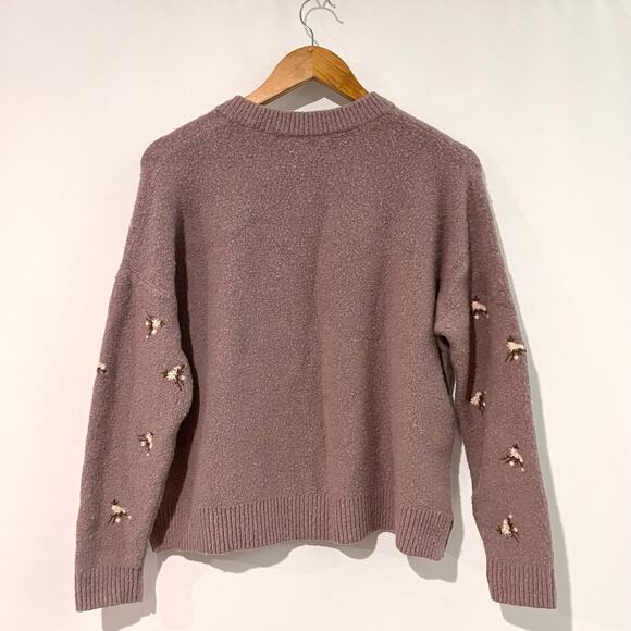 Madewell Sweater Medium Floral Purple Lavender Embroidered Cross Stitch Flowers - Picture 3 of 13